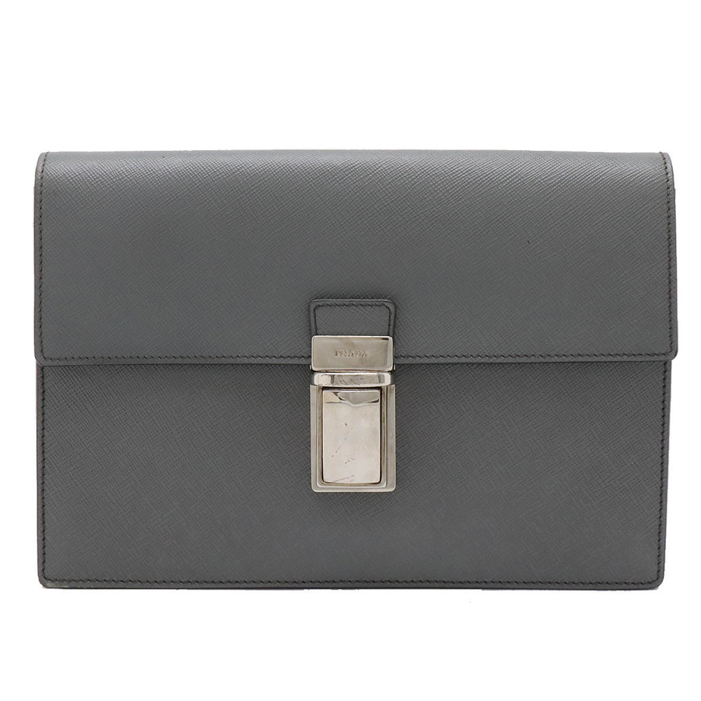 Prada SAFFIANO Shoulder Bag Handbag Leather Gray